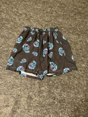 ROMWE Men's All-Over Skull Print Casual Beach Shorts Black Size L